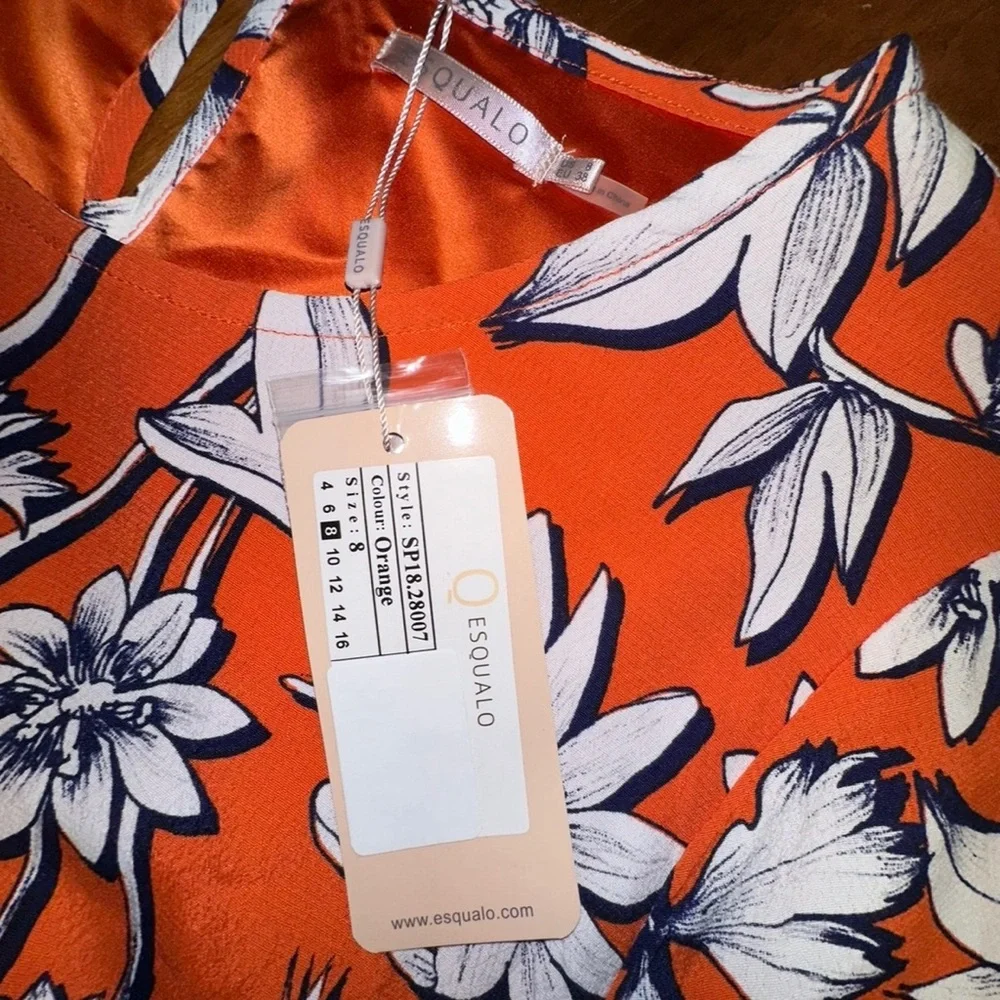 ESQUALO Women’s Long Sleeve Orange Botanical Shift Dress ~ Size 8 ~ NWT - Picture 7 of 9